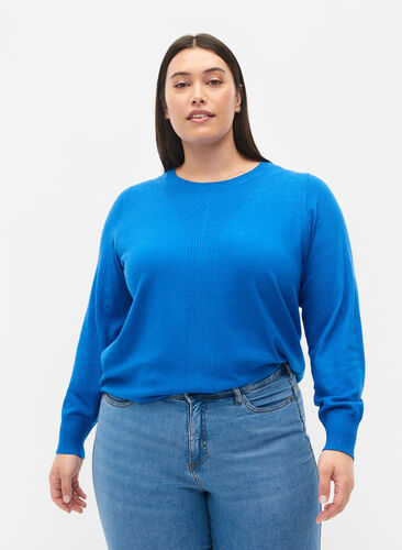 Plain coloured knitted jumper with rib details, Skydiver Mel., Model image number 0