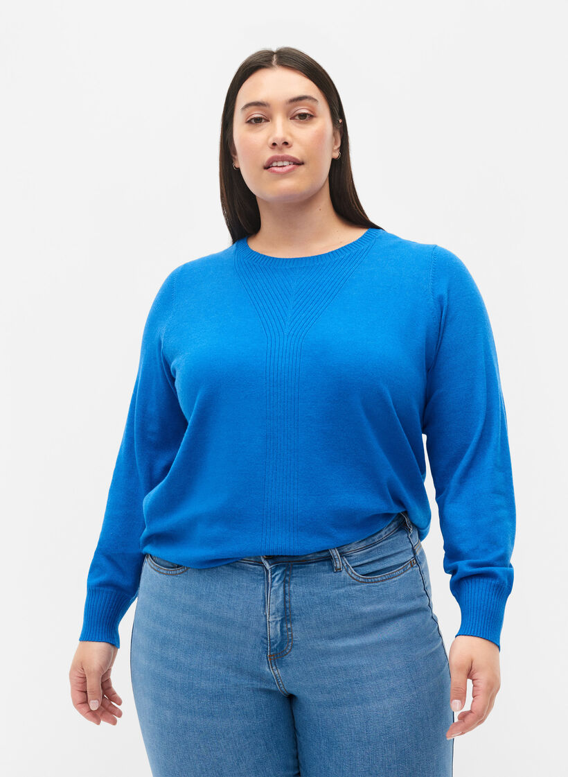 Plain coloured knitted jumper with rib details, Skydiver Mel., Model