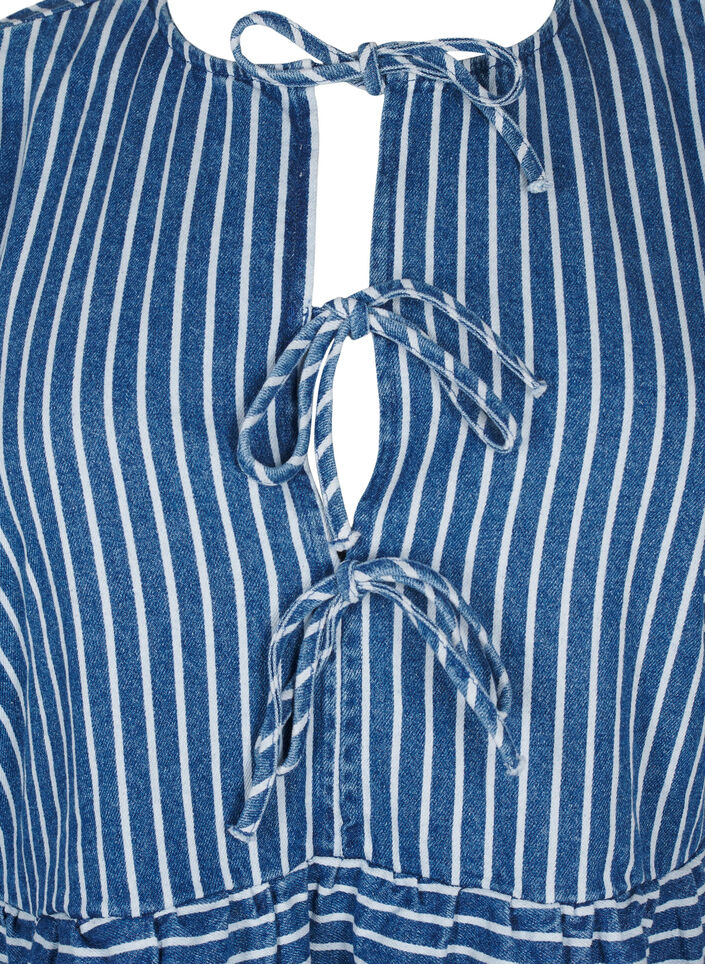 Striped denim blouse with front tie, Blue, Packshot image number 2