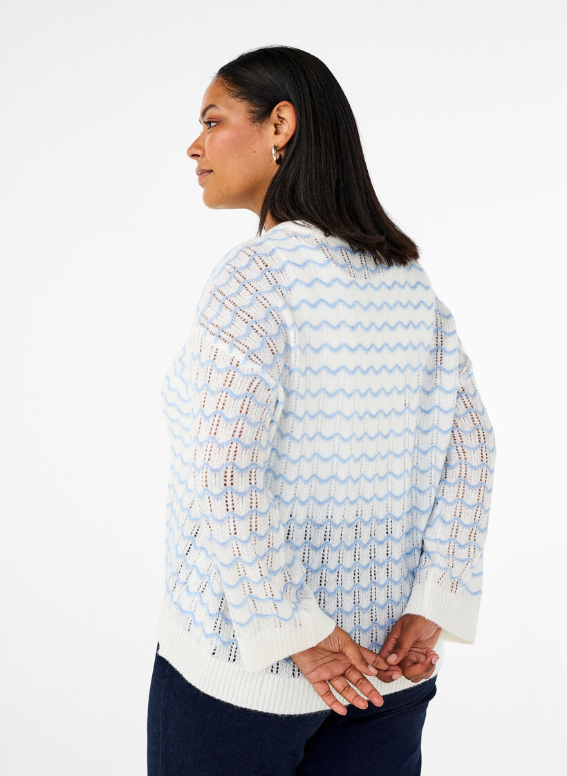 Loose-fitting knitted blouse with a wavy pattern, Cloud Dancer Comb, Model image number 1