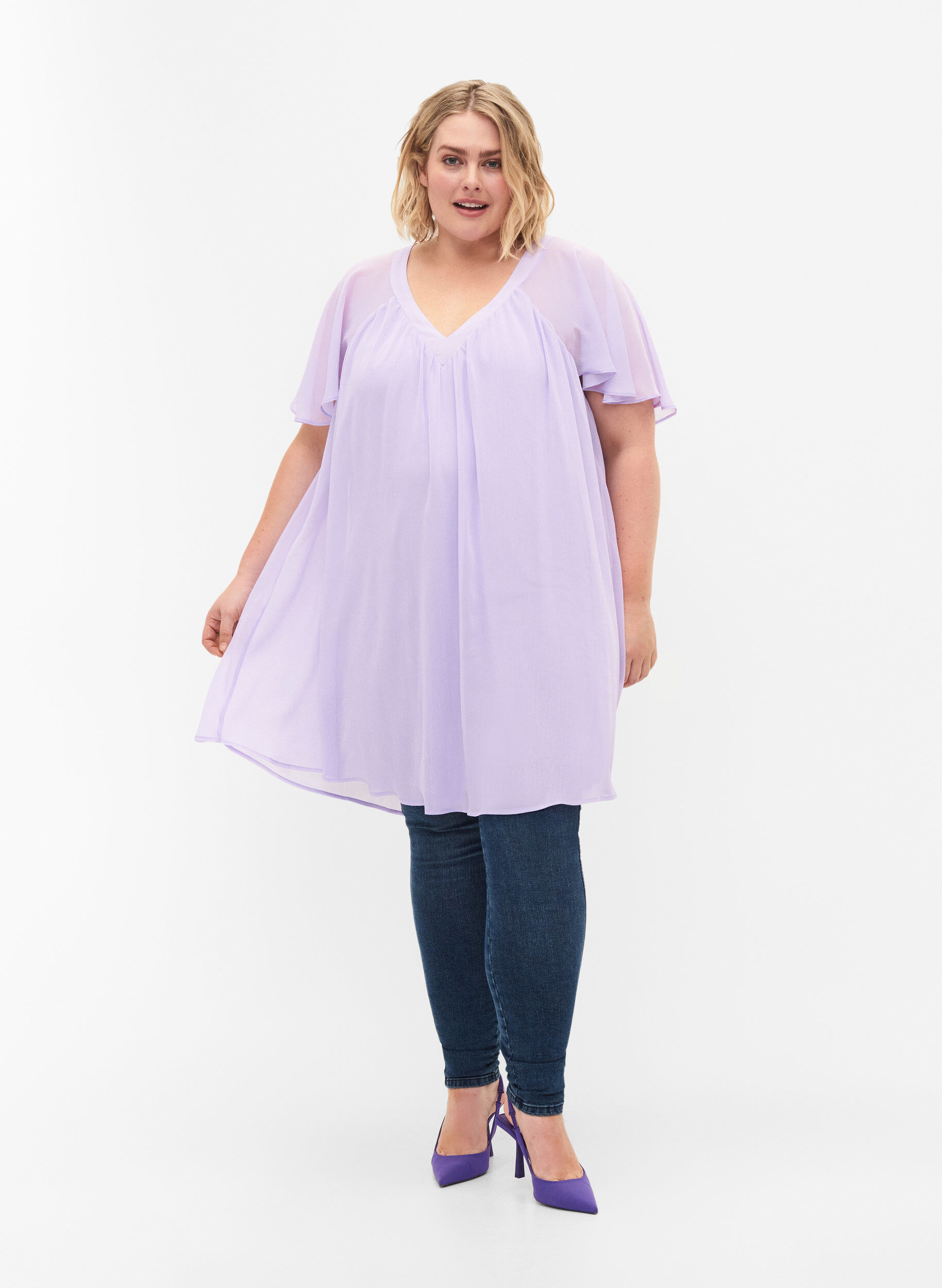 Zizzifashion Loose dress with short sleeves, Purple Heather, Model image number 2
