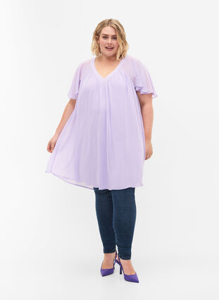 Loose dress with short sleeves, Purple Heather, Model image number 2