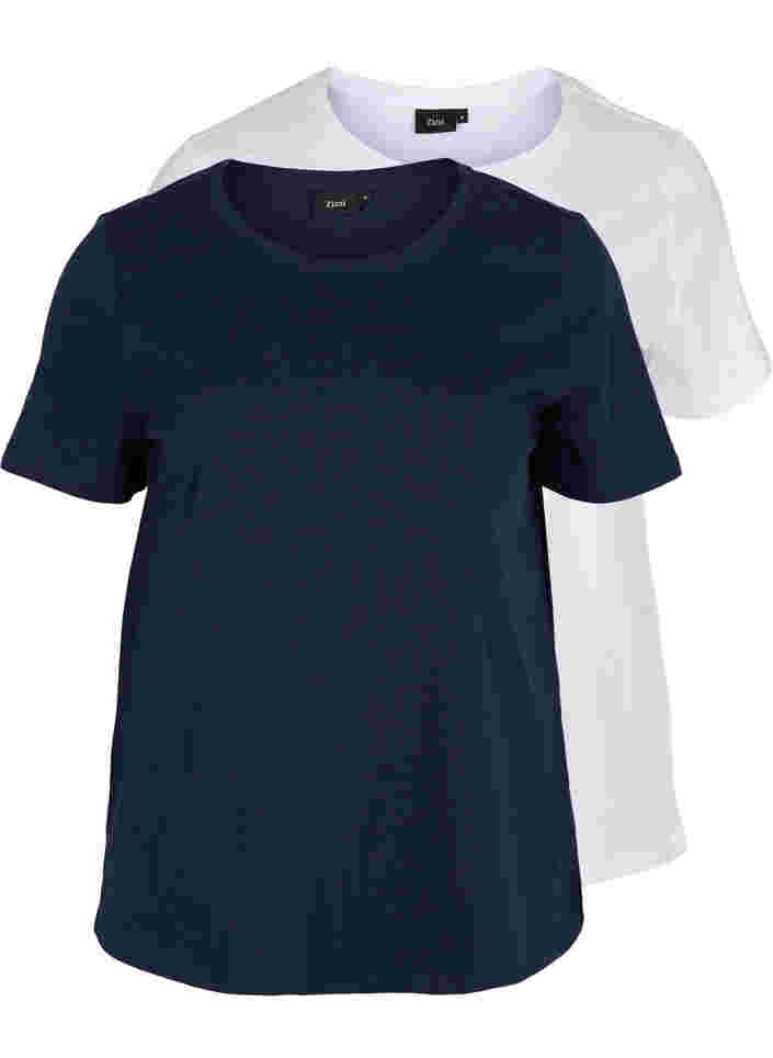 Basics cotton t-shirt 2-pack, Navy B/B White, Packshot image number 0