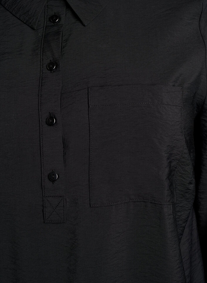 Short dress with collar and chest pocket, Black, Packshot image number 2