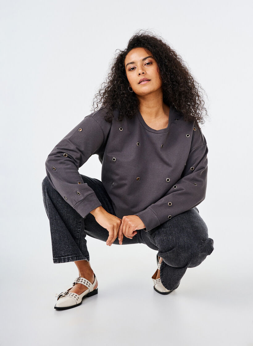 Sweatshirt with eyelets, Dark Grey, Image image number 0