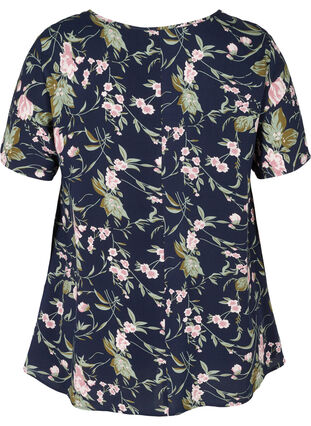 Viscose blouse with print and short sleeves, Blue Rose Flower AOP, Packshot image number 1