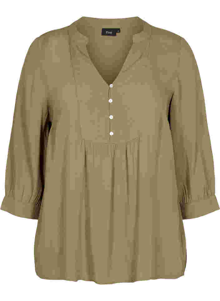 Viscose blouse with 3/4-length sleeves, Timber Wolf, Packshot image number 0
