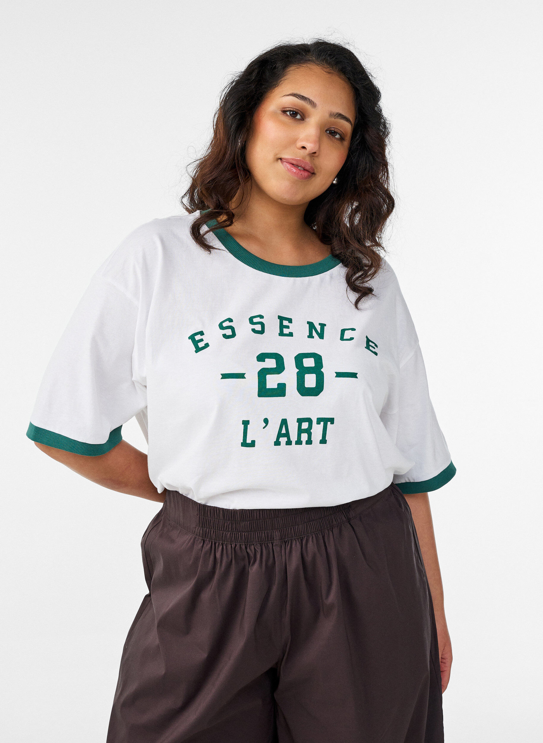 Cotton T-shirt with text print and boxy fit, White, Model