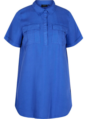 Short-sleeved tunic with collar, Dazzling Blue, Packshot image number 0