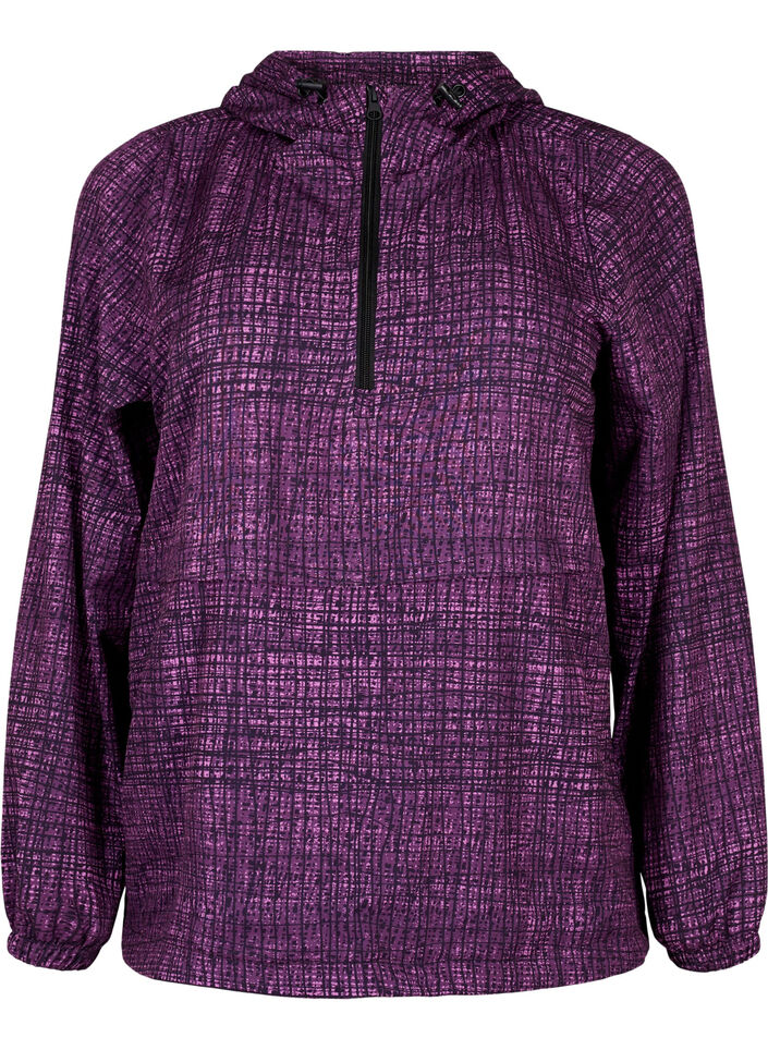 Sports anorak with zipper and pockets, Square Purple Print, Packshot image number 0
