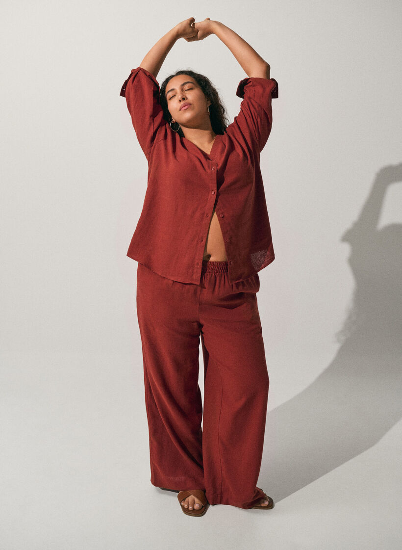 Wide-leg linen and viscose trousers, Red, Image image number 0