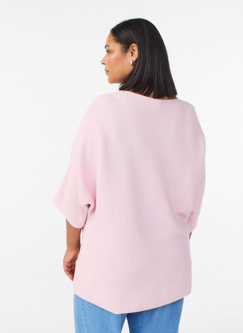 Knitted top with a boat neck and 1/2 sleeves, Pink, Model image number 2