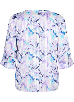 Printed blouse with 3/4 sleeves, Blue Lilac AOP, Packshot image number 1