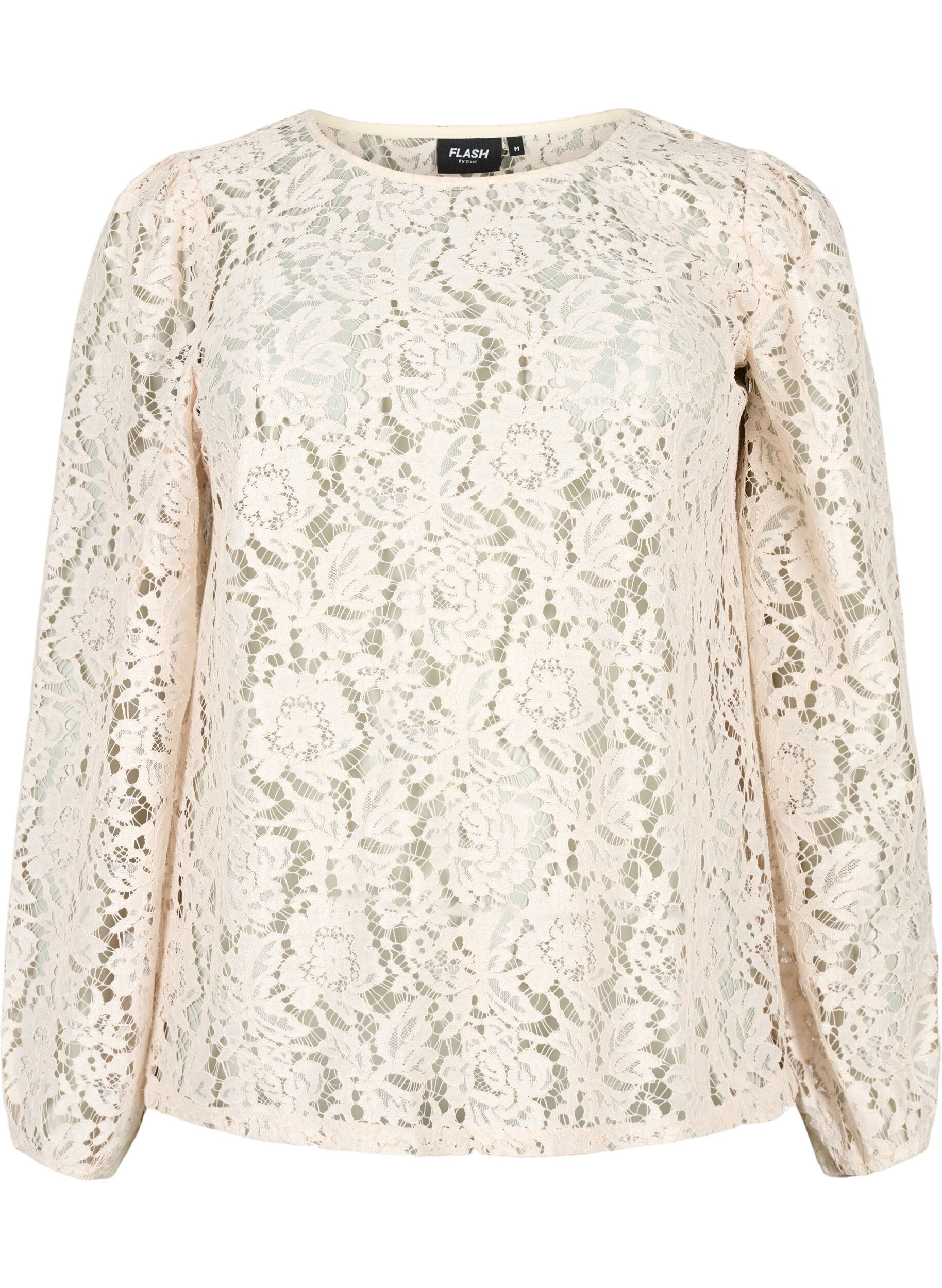 FLASH - Long sleeve lace blouse - Beige - Sz. 42-60 - Zizzifashion