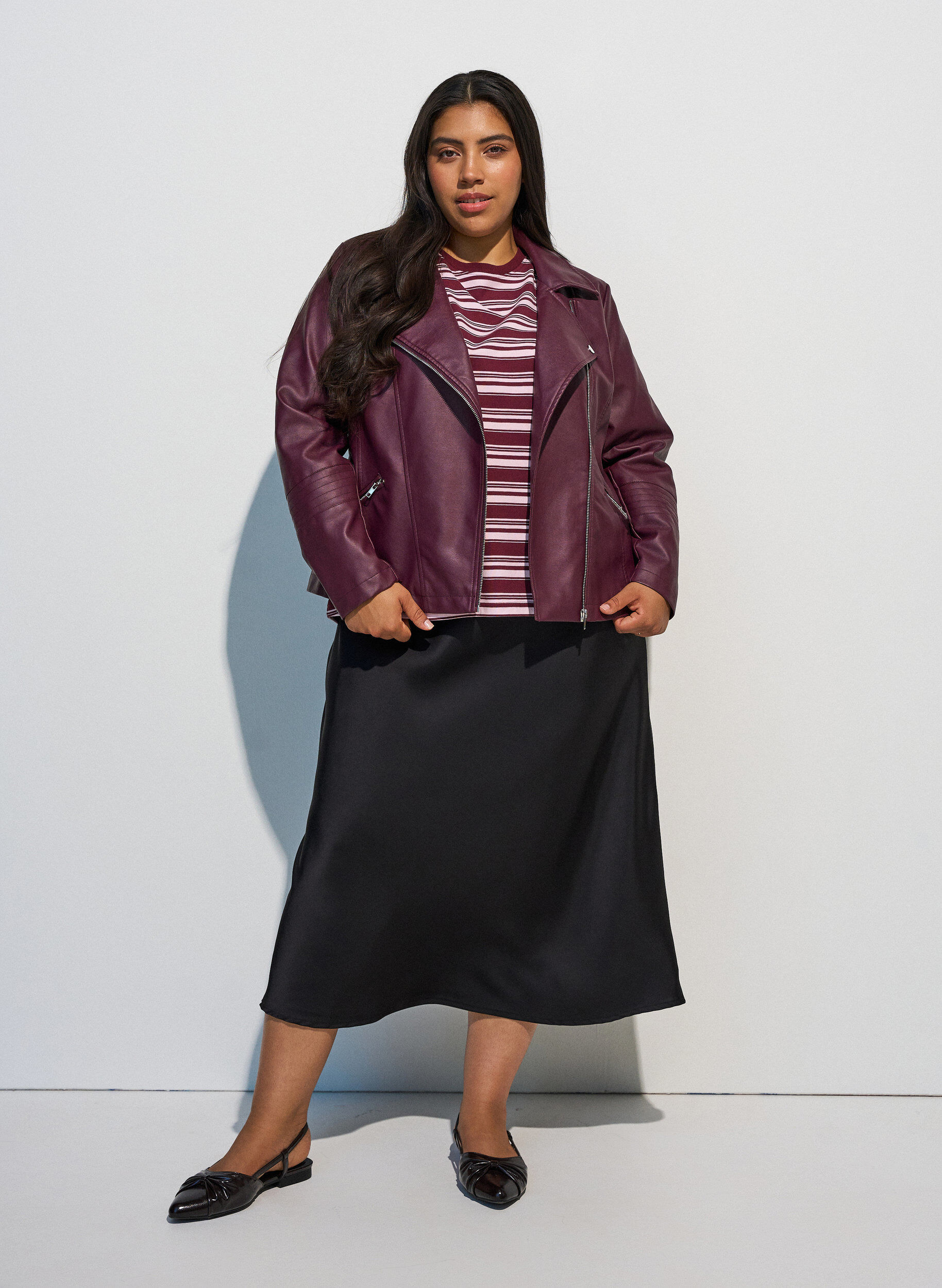 ZizzifashionSatin midi skirt, Black, Model image number 1