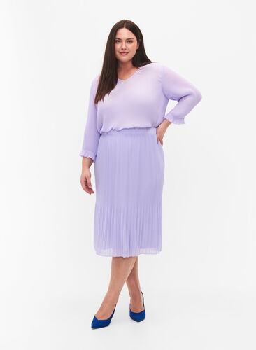 Pleated midi skirt, Lavender SOLID, Model image number 0