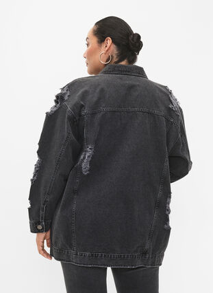 Loose fit denim jacket with worn details, Dark Grey Denim, Model image number 1