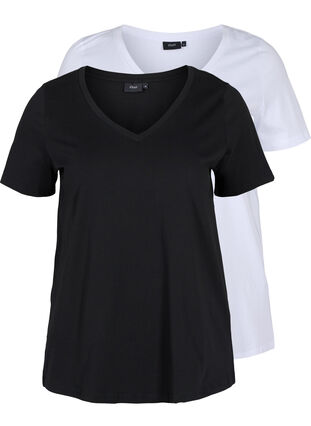 2-pack basic cotton t-shirt, Black/Bright W, Packshot image number 0