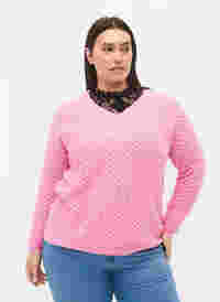 Patterned knitted top with v-neckline, Begonia Pink, Model