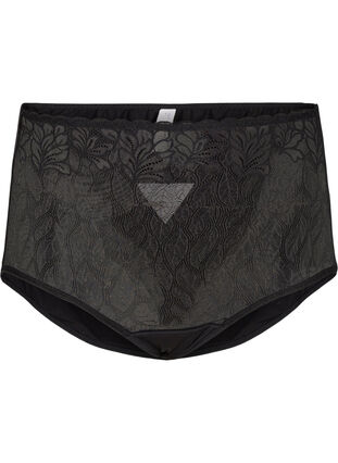 Panty with lace and extra high waist, Black, Packshot image number 0