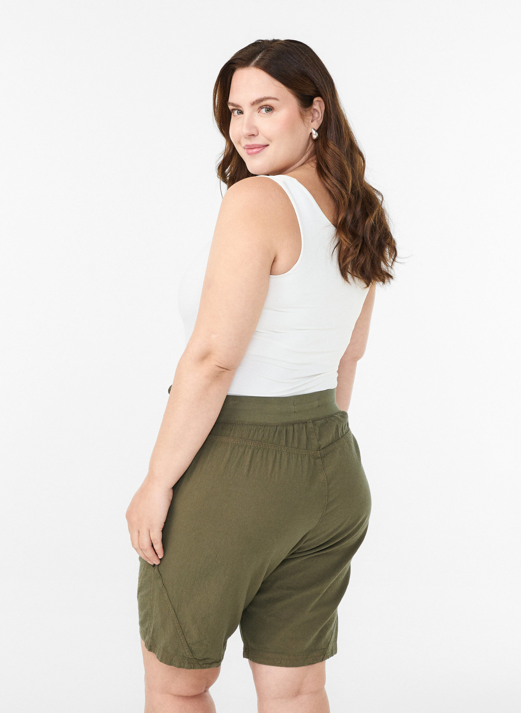 ZizzifashionLoose cotton shorts with pockets, Green, Model image number 2