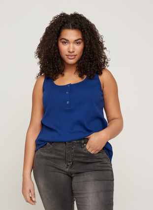 Top with a round neck in ribbed fabric, Twilight Blue, Model image number 0
