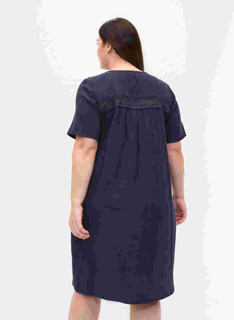 Short-sleeved cotton dress with lace details, Night Sky, Model image number 1