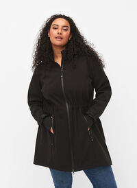 Softshell jacket with detachable hood, Black, Model