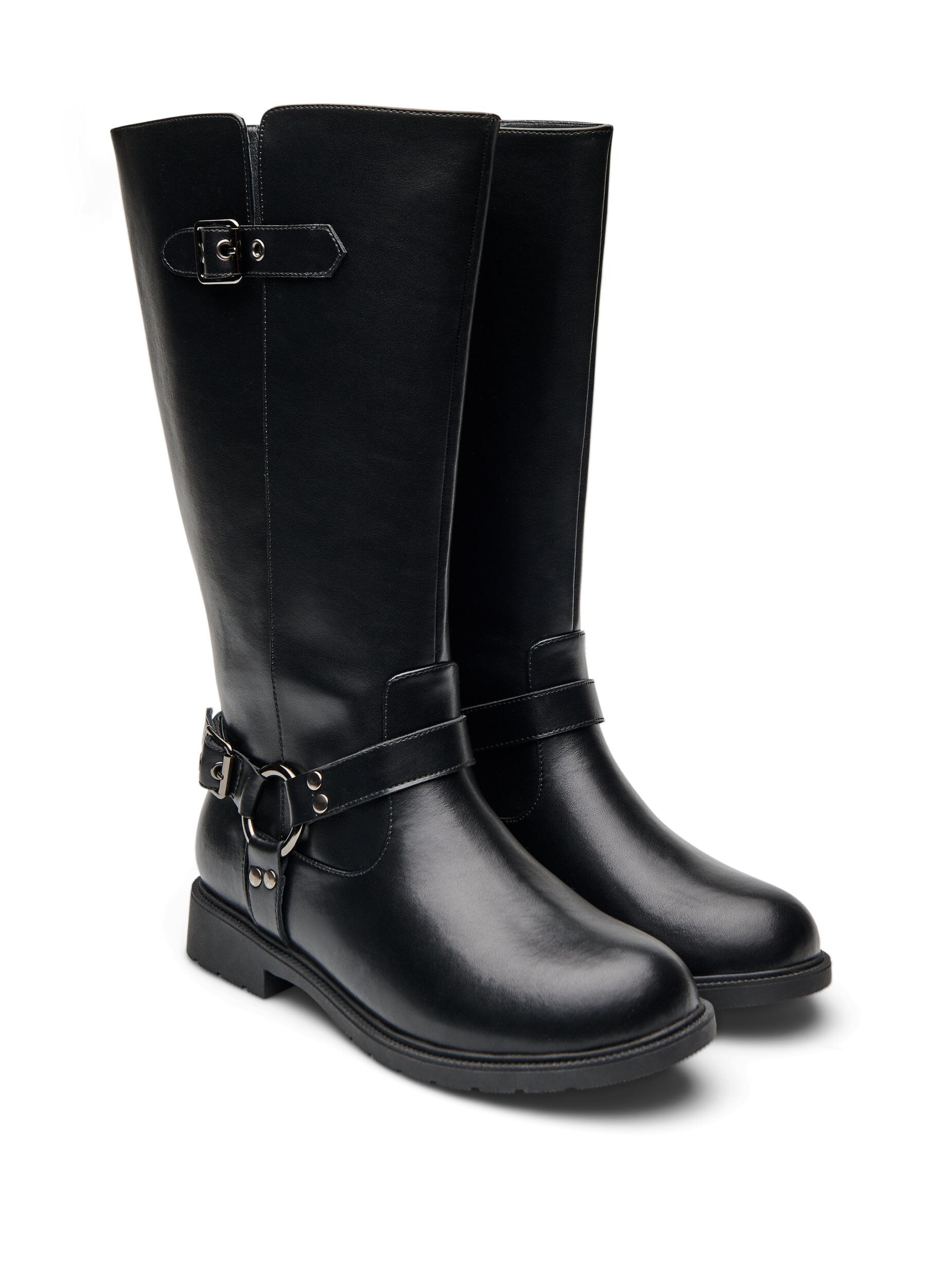 ZizzifashionHigh leather boot with decorative buckles, Black, Packshot image number 1