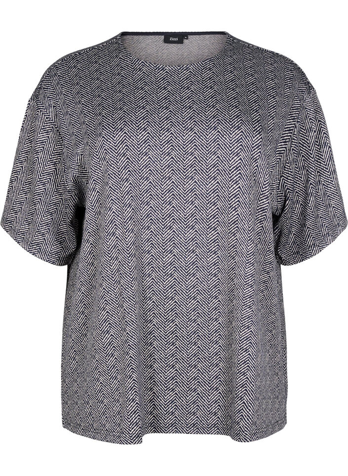 Oversize blouse with pattern, Blue, Packshot image number 0