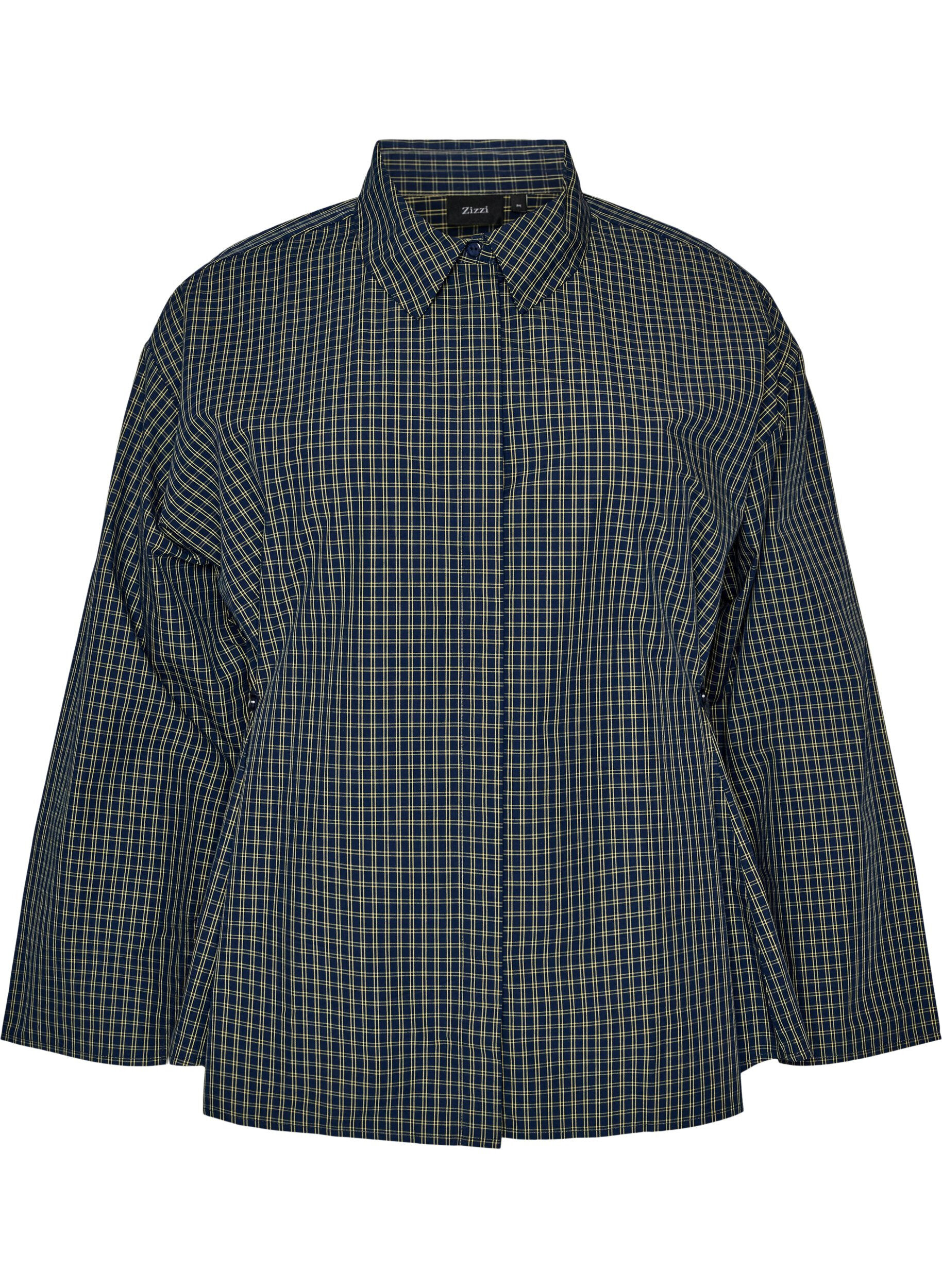 Cotton shirt with a checked pattern and concealed button fastening