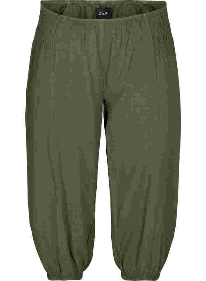 Loose 3/4-length trousers with smock detail, Ivy Green, Packshot image number 0