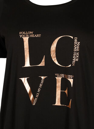 	 Short sleeve cotton t-shirt with print, Black W. Love , Packshot image number 2