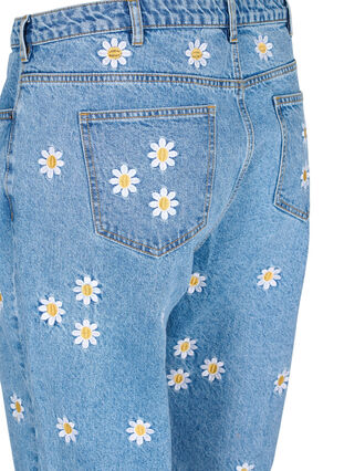Cropped Mille jeans with embroidered flowers, Light Blue Flower, Packshot image number 3