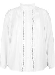 Viscose shirt blouse with ruffle collar, Bright White, Packshot