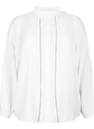 Viscose shirt blouse with ruffle collar, Bright White, Packshot image number 0