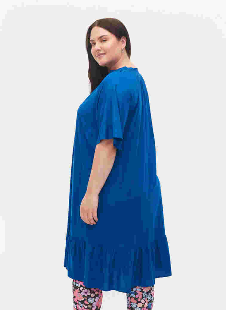 Short-sleeved viscose dress with v-neck, Classic Blue, Model image number 1