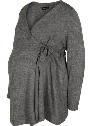 Mottled maternity blouse in knit with wrap, Medium Grey Melange, Packshot image number 0