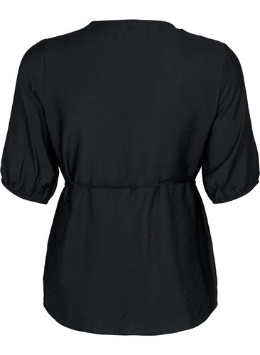 Wrap blouse in viscose with 1/2 sleeves, Black, Packshot image number 1