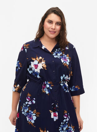 FLASH - Shirt dress with floral print, Big Blue Flower, Model image number 2