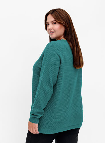 Cotton knit blouse with structure, Deep Lake, Model image number 1