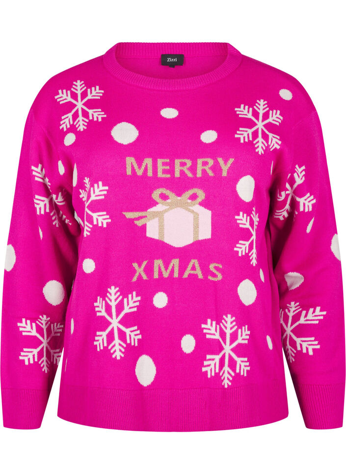 Christmas jumper with a round neck, Pink Glow Comb, Packshot image number 0