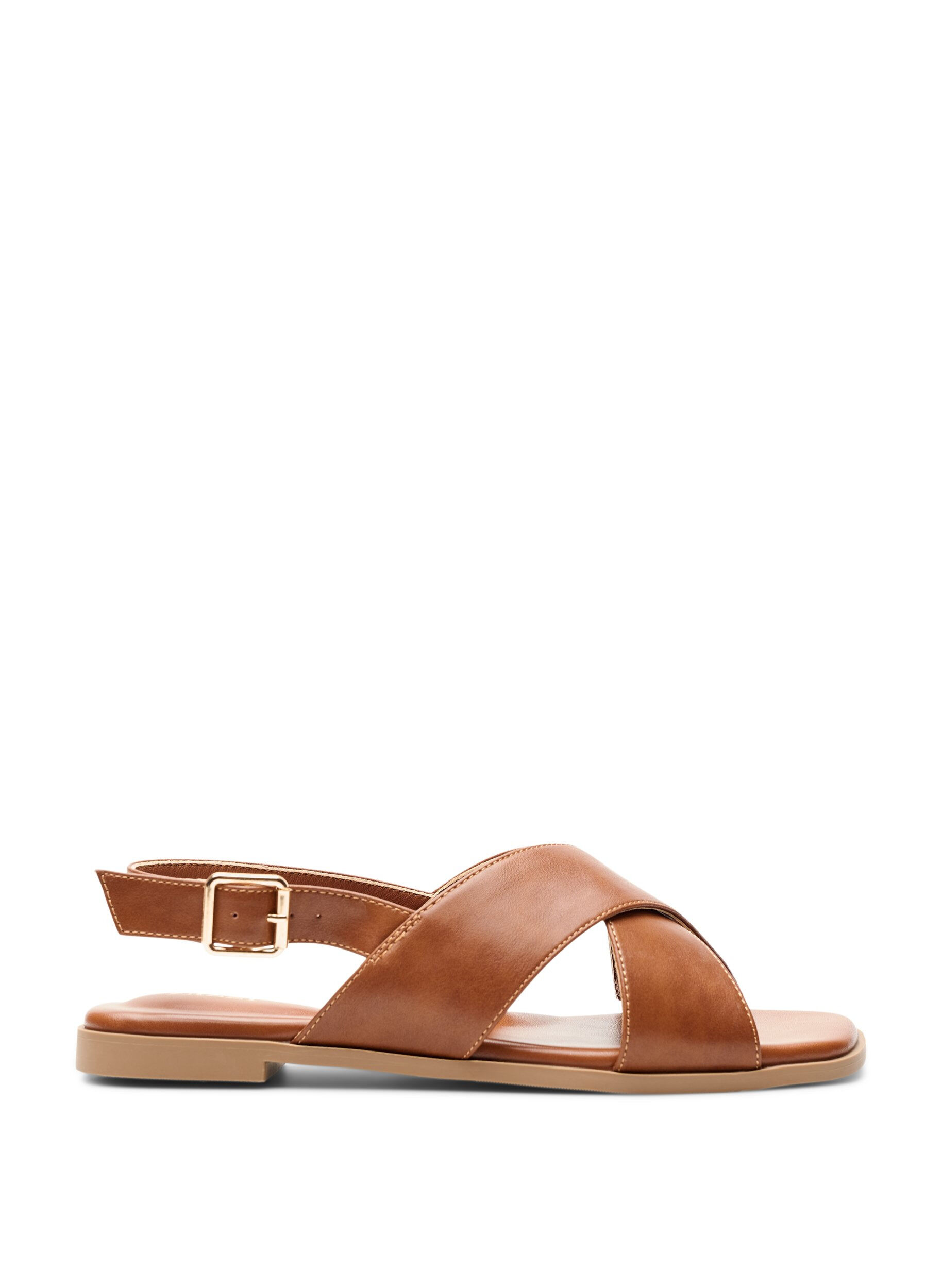 Zizzifashion Leather sandal with criss-cross straps, Brown, Packshot image number 0