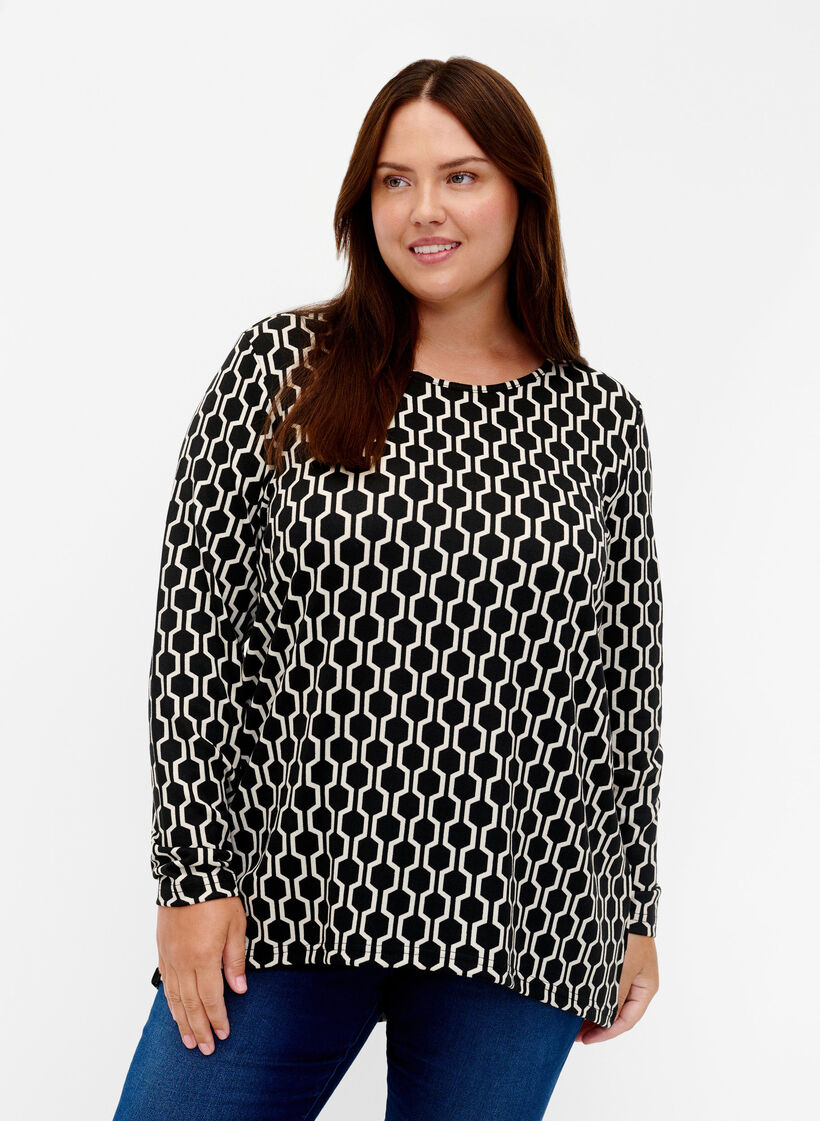 Patterned blouse with long sleeves, Birch W. Graphic, Model image number 0