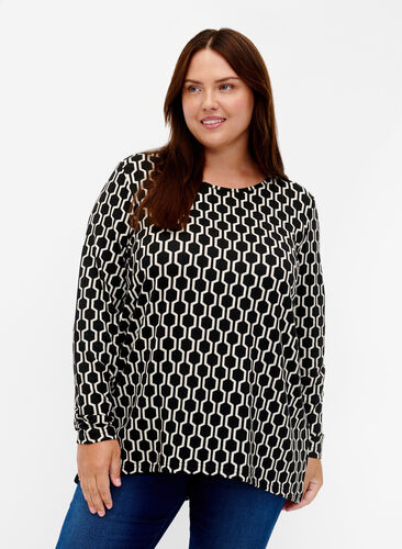 Patterned blouse with long sleeves, Birch W. Graphic, Model image number 0