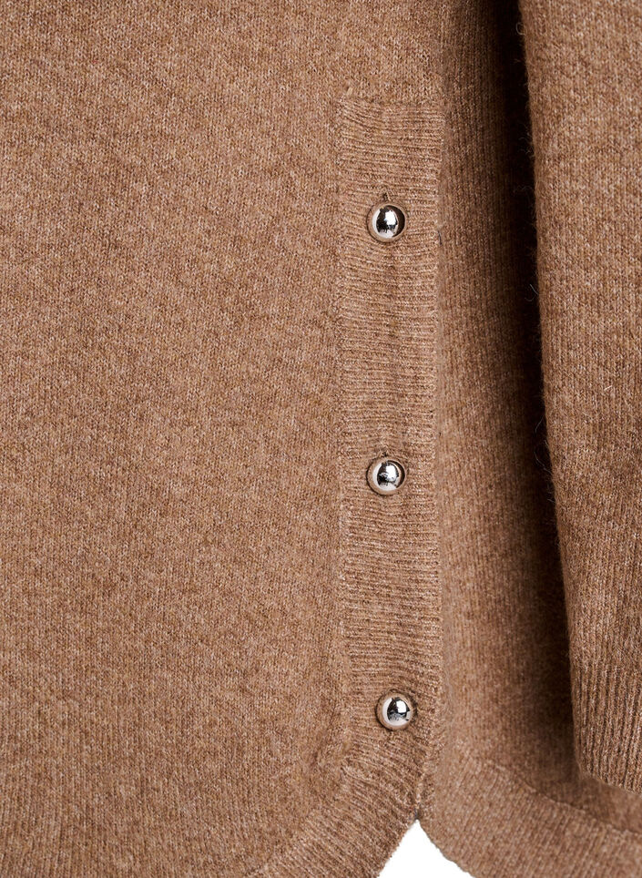 Long knitted blouse with ball buttons, Brown, Packshot image number 3