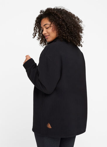 High neck fleece sweater with a zip, Black, Model image number 1