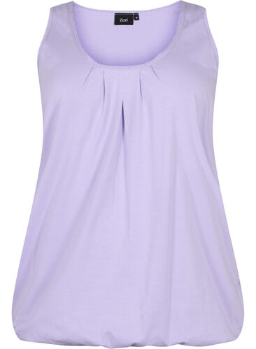 Cotton top with round neck and lace trim, Lavender, Packshot image number 0