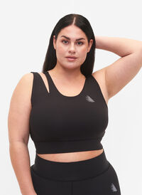 Sports bra with cut out part, Black, Model