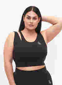 Sports bra with cut out part, Black, Model